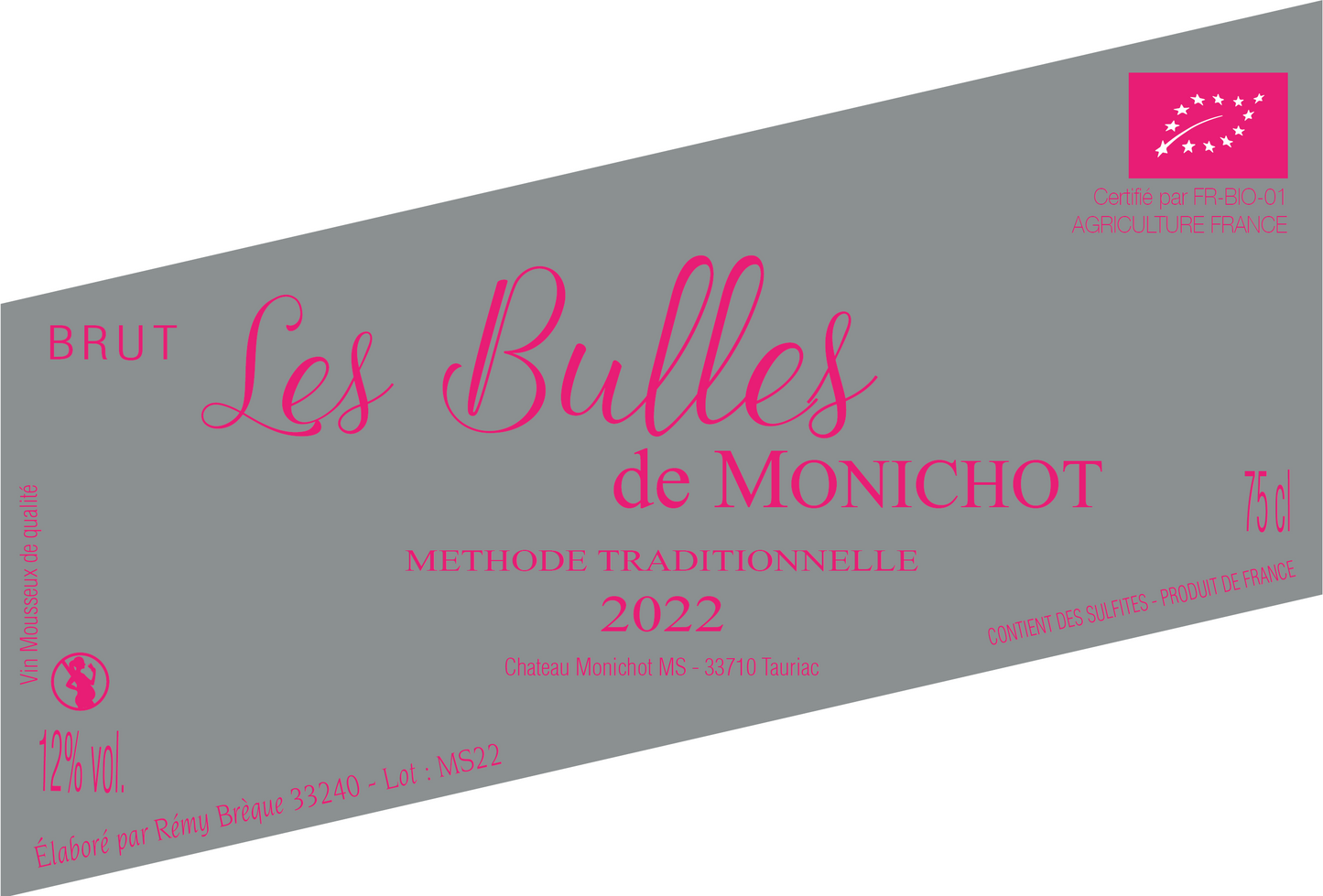 Les Bulles de Monichot - 2022 - Organic - Methode Traditionnelle - Cabernet Sauvignon - 75cl